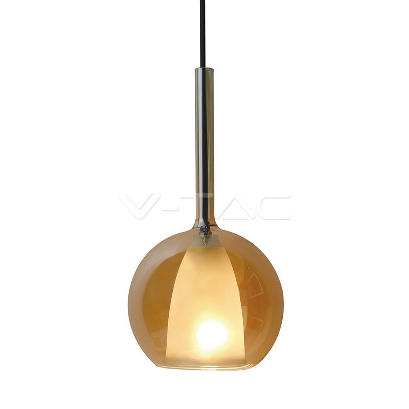 Lampadario con Portalampada Doppio Vetro Amber+Bianco __250mm